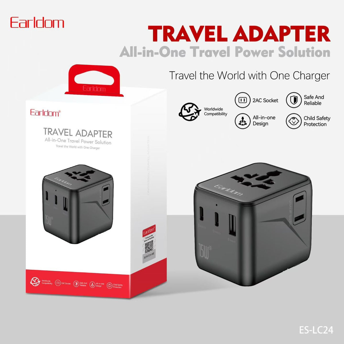 Earldom Travel Adaptor with Dual Type-C Ports