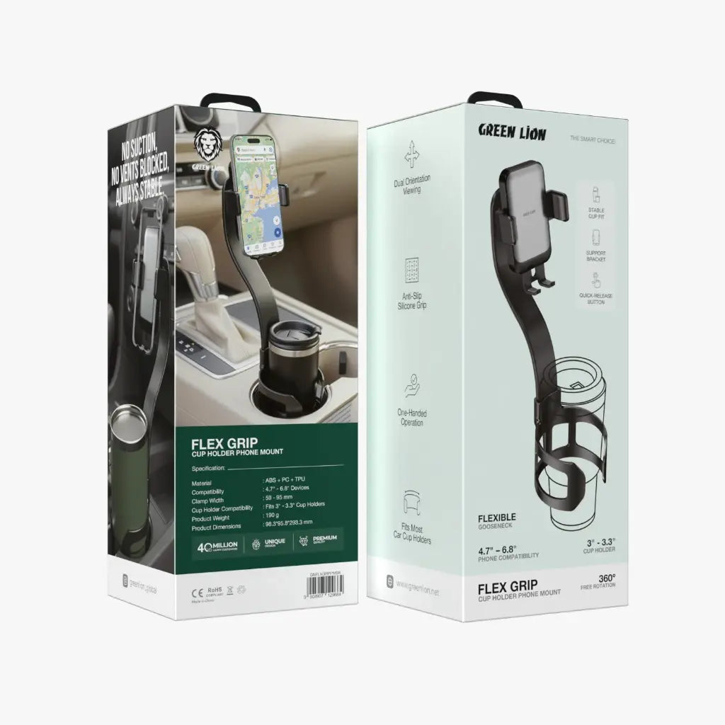 Green Lion Flex Grip – Cup Holder Phone Mount – Black