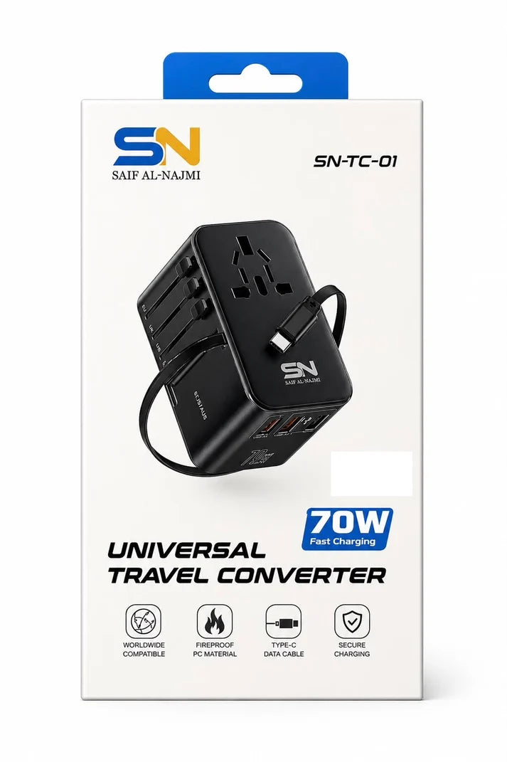 SN-TC-01 Universal Travel Converter – 70W Fast Charging Adapter by Saif Al Najmi