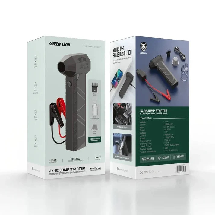 Green Lion JX-82 Jump Starter 12000mAh Blower Vacuum Power Bank