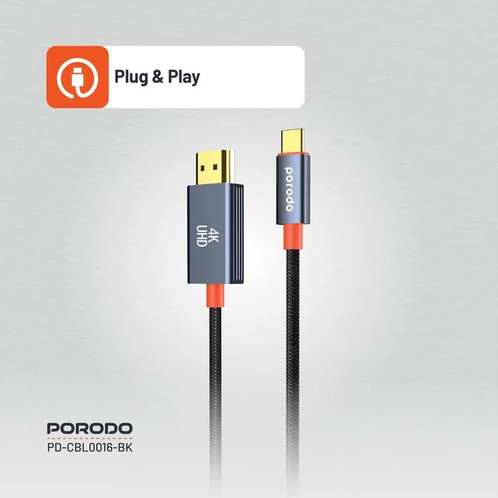 Porodo 2M Woven Cable Type-C to HDMI - Black