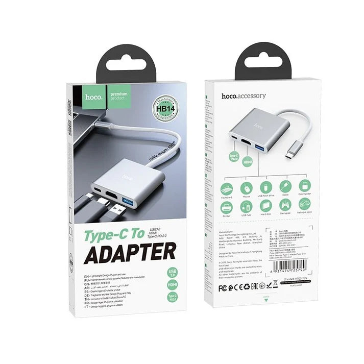 HB14 Easy use Type-C adapter(Type-C to USB3.0+HDMI+PD) - Silver