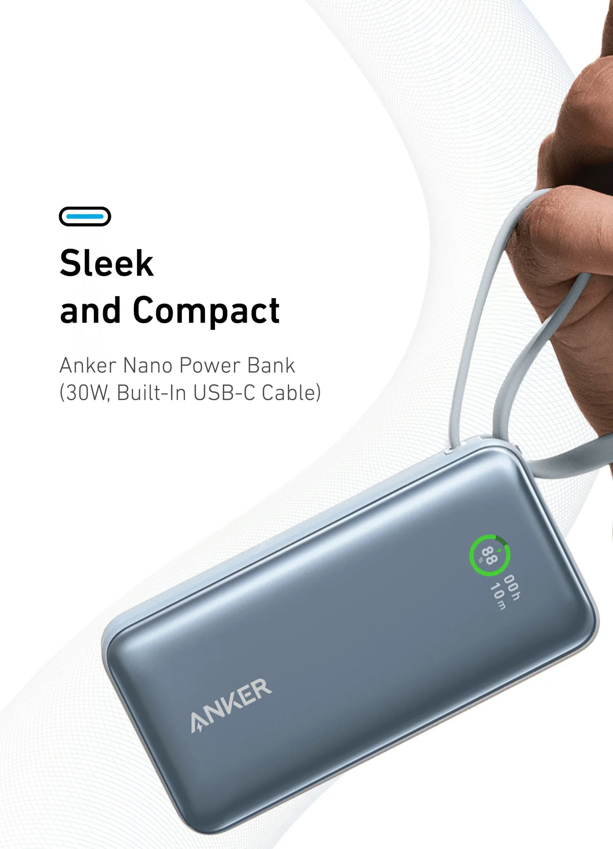ANKER NANO POWER BANK (30W, BUILT-IN USB-C CABLE) 10000