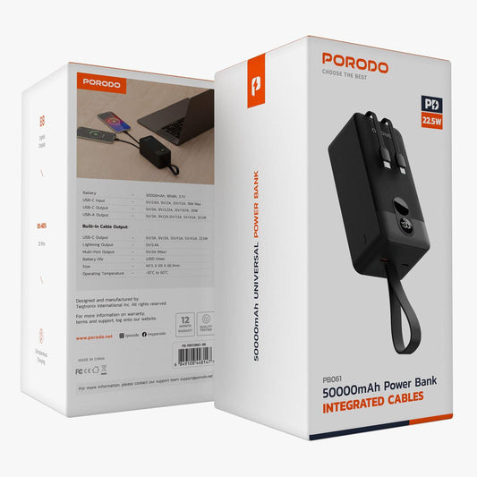 Porodo 50000mAh Power Bank with Built-in Cables
