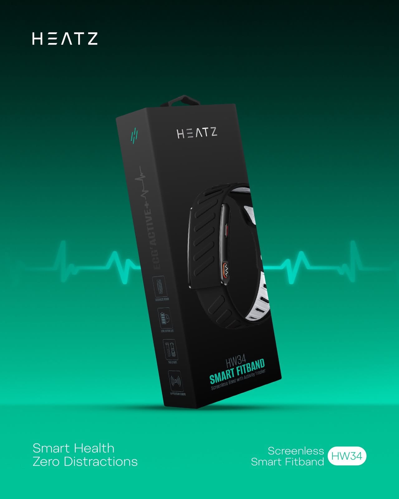 HEATZ HW34 Screenless Smart Fitband with ECG & Activity Tracker