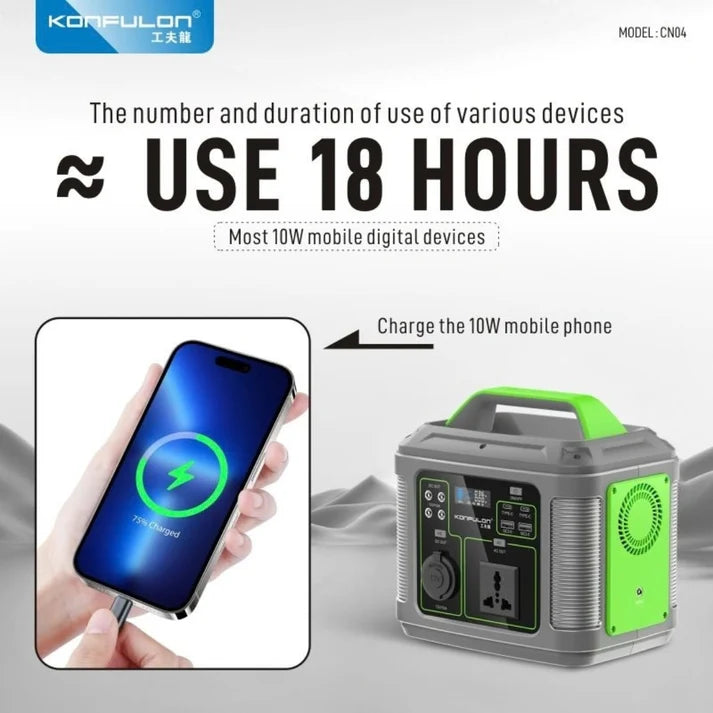 Konfulon CN04 60000mAh 192Wh Portable Power Station with 300W AC Output, 60W PD & Solar Charging