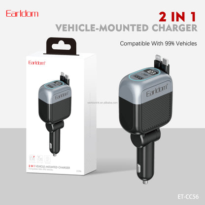 Earldom ET-CC56 Multi-Port Car Charger with Built-in Cable