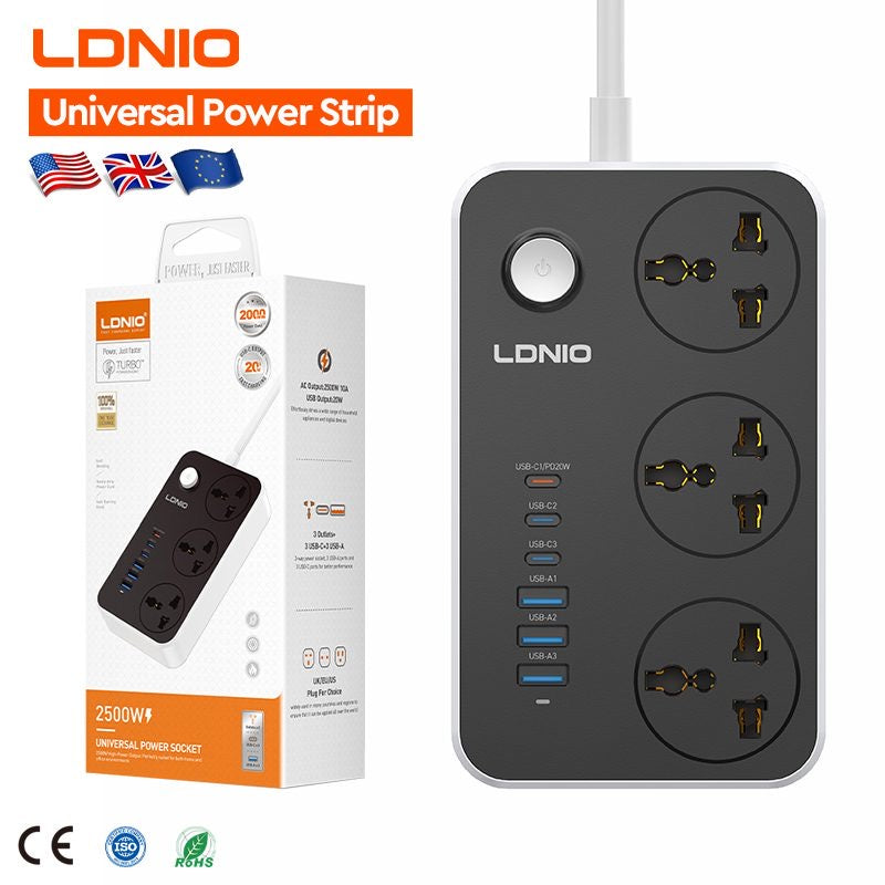 LDNIO SC3412 Power Strip 2500W with 20W USB-C PD & QC3.0