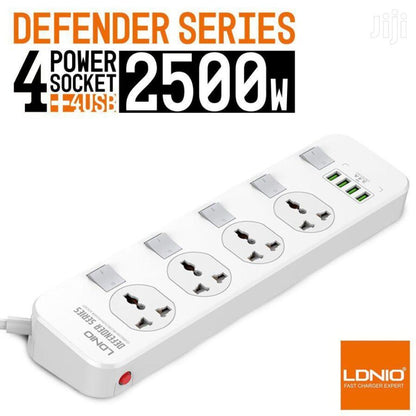 وصلة طاقة Ldnio 2500 واط مع 4 منافذ USB-A و4 مقابس طاقة SC4408