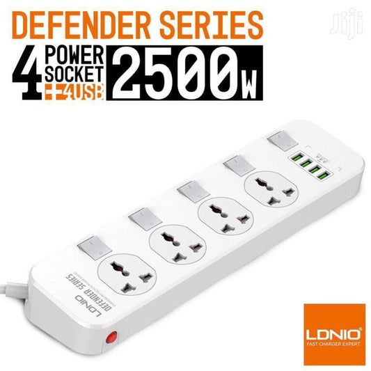 وصلة طاقة Ldnio 2500 واط مع 4 منافذ USB-A و4 مقابس طاقة SC4408