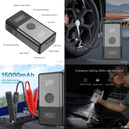 15000mAh Car Jump Starter with Air Compressor & Emergency LED Light