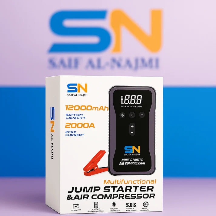 SN 12000mAh Multifunctional Jump Starter & Air Compressor – 2000A Peak Power Bank for Cars