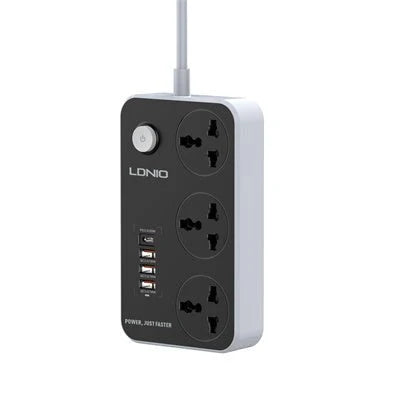 LDNIO SC3412 2500W Defender Series Power Strip – 20W USB-C PD + 3×QC3.0 (4 USB Ports + 3 AC Sockets)