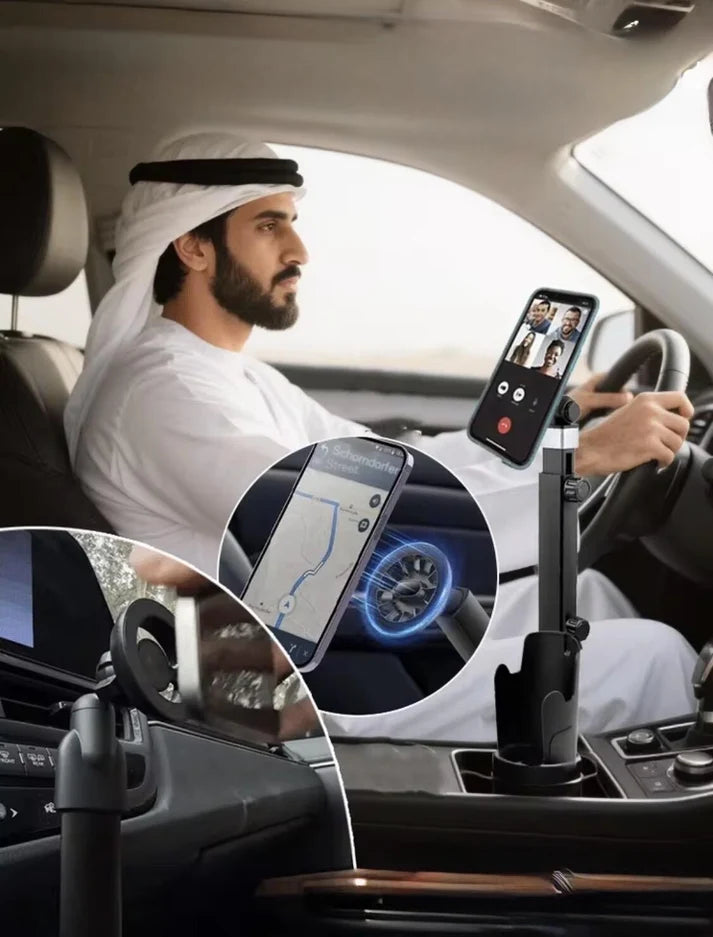 Adjustable Arm Car Cup Tablet Holder – 360° Mount for 5.5"–7.9" Devices