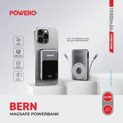 Powero+ Bern MagSafe Power Bank 10000mAh with Built-in Lightning & Type-C Cables