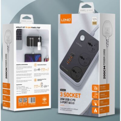 LDNIO 3 Power Socket & 3.0 USB with 20W (SC3412)