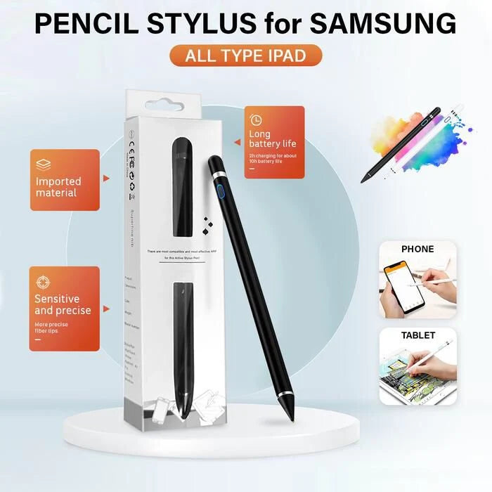 Universal Pencil Stylus Pen – Rechargeable Precision Touchscreen Pen for iPad, Samsung & All Devices (Black/White)