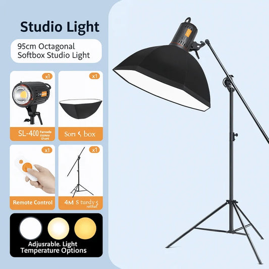 95cm Octagonal Softbox Studio Light Set – SL-400 Remote-Controlled Video Light
