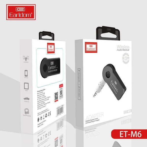 Earldom ET-M6 Wireless Audio Receiver 3.5mm AUX Adapter for Cars & Speakers
