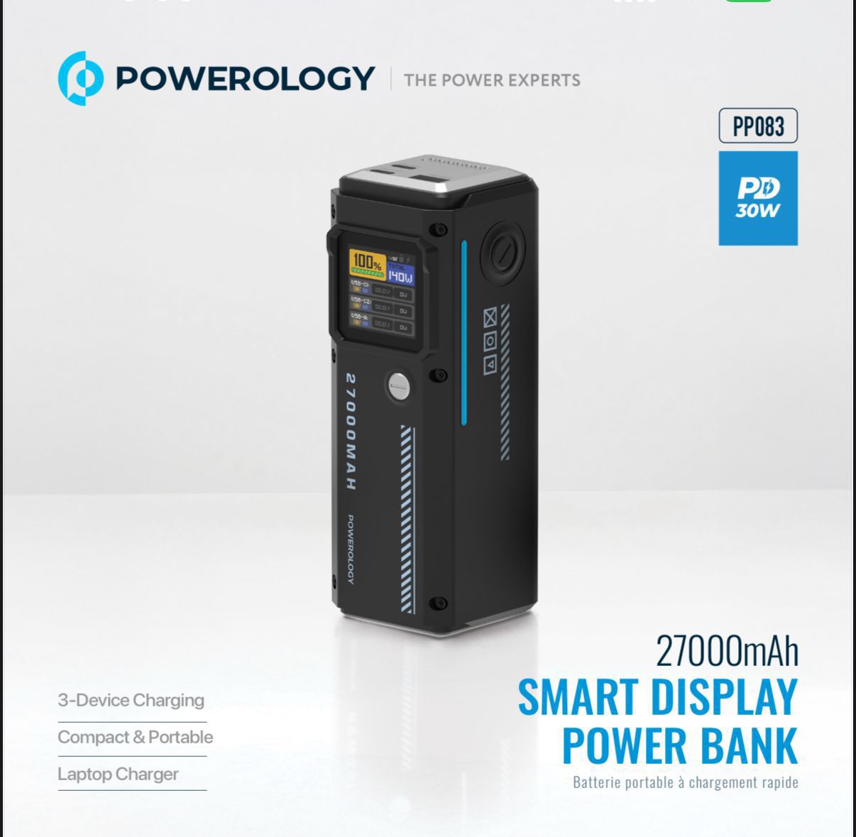 Powerology PP083 27000mAh Smart Display Power Bank (PD 140W)