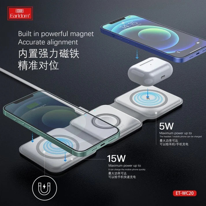 Earldom WC20 4-in-1 Magnetic Wireless Charger – Fast Charging Dock
