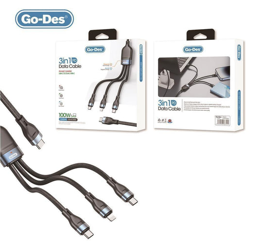GO-DES 3-IN-1 PD DATA CABLE (USB-C TO C, DUAL, LIGHTNING