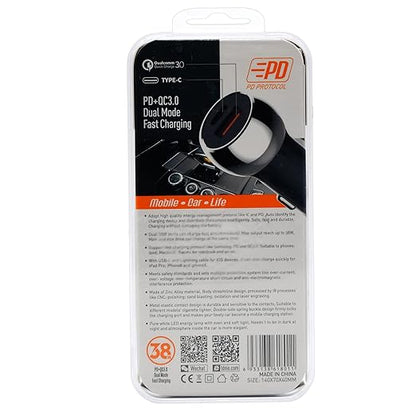 شاحن سيارة سريع Ldnio C1 PD+QC 3.0 مع كابل من النوع C إلى Lightning 