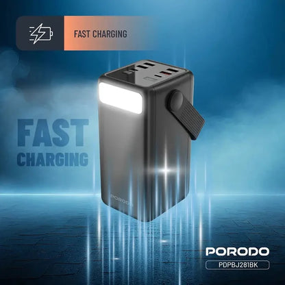 50,000mAh Power Bank Porodo Lara with Integrated Cables & Flashlight - Black