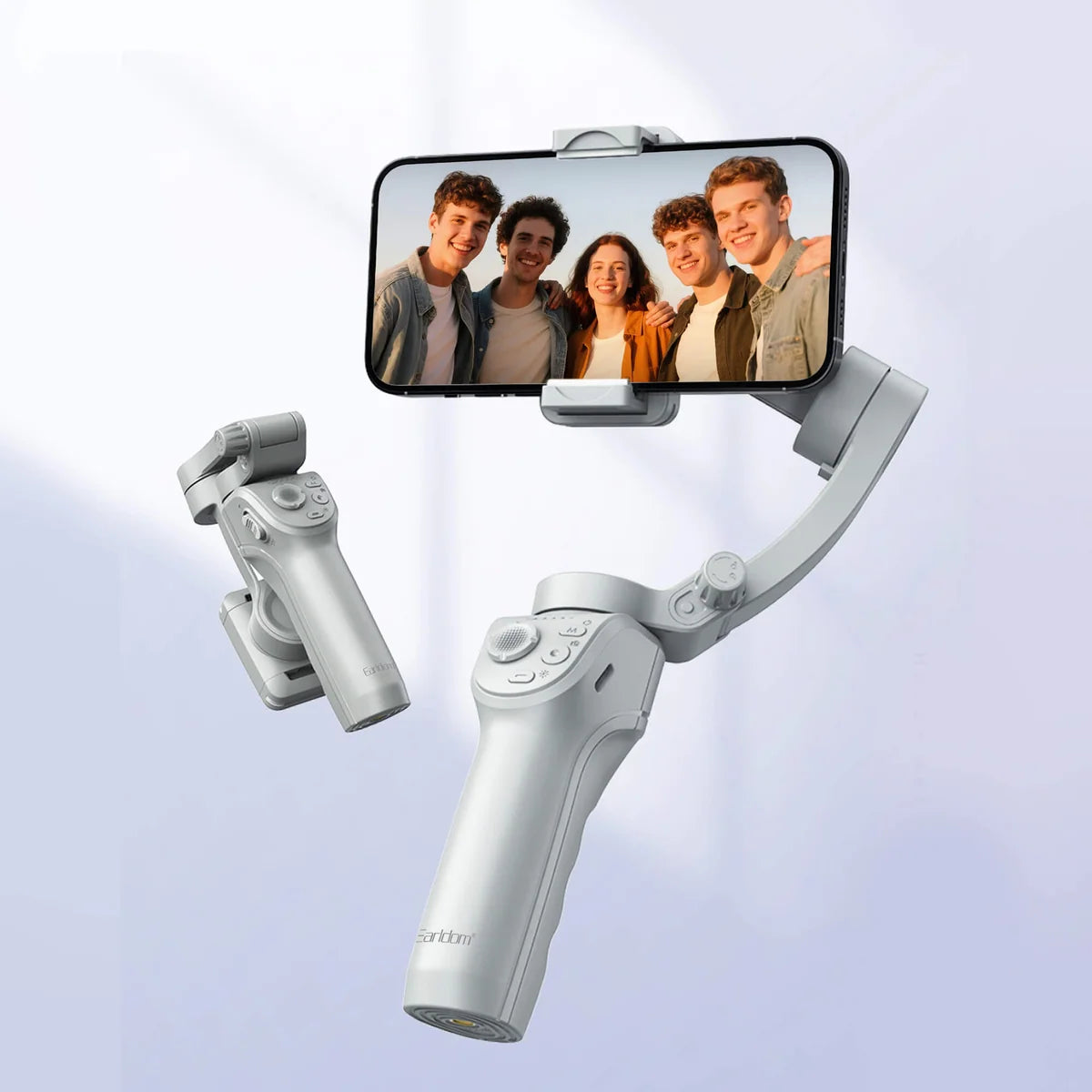 Earldom 3-Axis Phone Gimbal Stabilizer – Fill Light, Built-in Tripod, All-Day Battery, Low-Latency Bluetooth