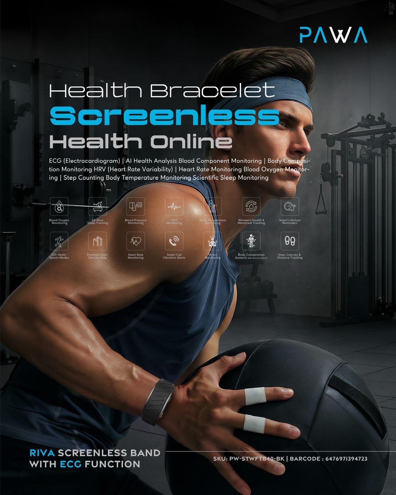 Pawa Riva Screenless Smart Band with ECG & 24/7 Health Monitoring