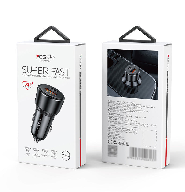 Yesido Y64 50W Fast Charging Car Charger