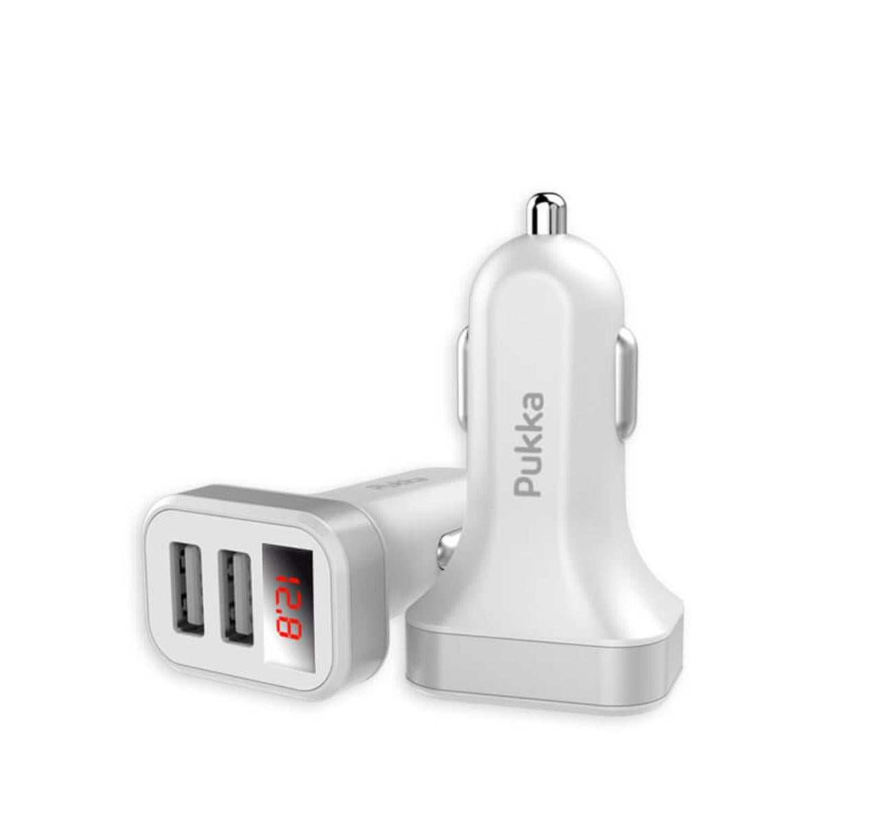 PUKKA WHITE DUAL CAR CHARGER WITH DISPLAY