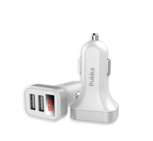 PUKKA WHITE DUAL CAR CHARGER WITH DISPLAY