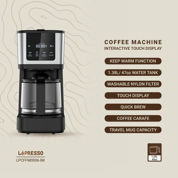 LePresso Rich Brew Coffee Machine Interactive Touch Display – Black