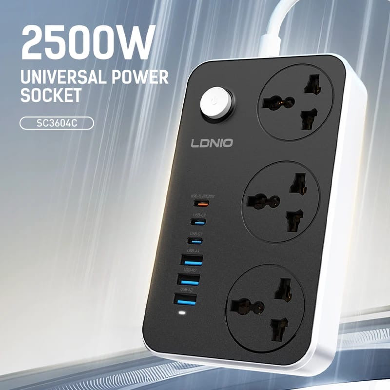 LDNIO SC3412 Power Strip 2500W with 20W USB-C PD & QC3.0