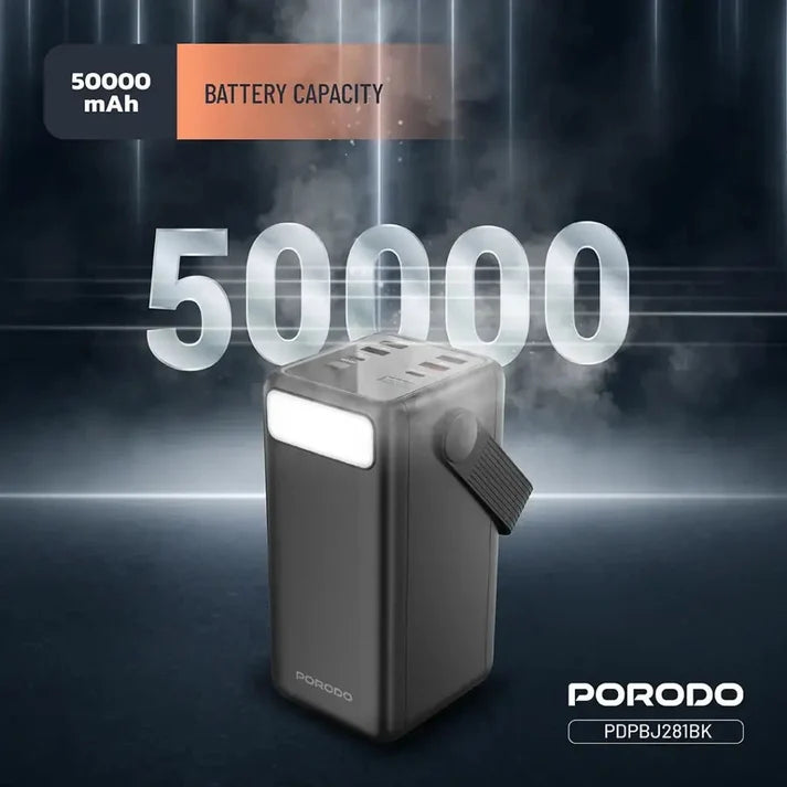 50,000mAh Power Bank Porodo Lara with Integrated Cables & Flashlight - Black