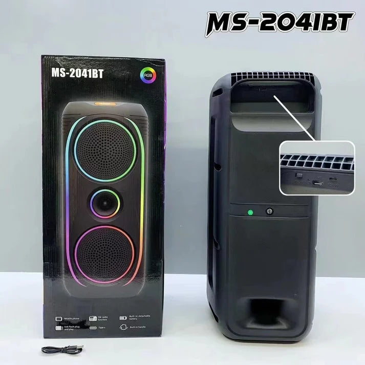 Shiou MS-2041BT Twin 8-Inch Portable Bluetooth Speaker – RGB Light, TWS, FM, USB, BT 5.3