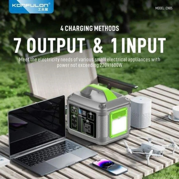 Konfulon CN05 128000mAh 409.6Wh Portable Power Station with 600W AC Output, 60W PD & Solar Charging
