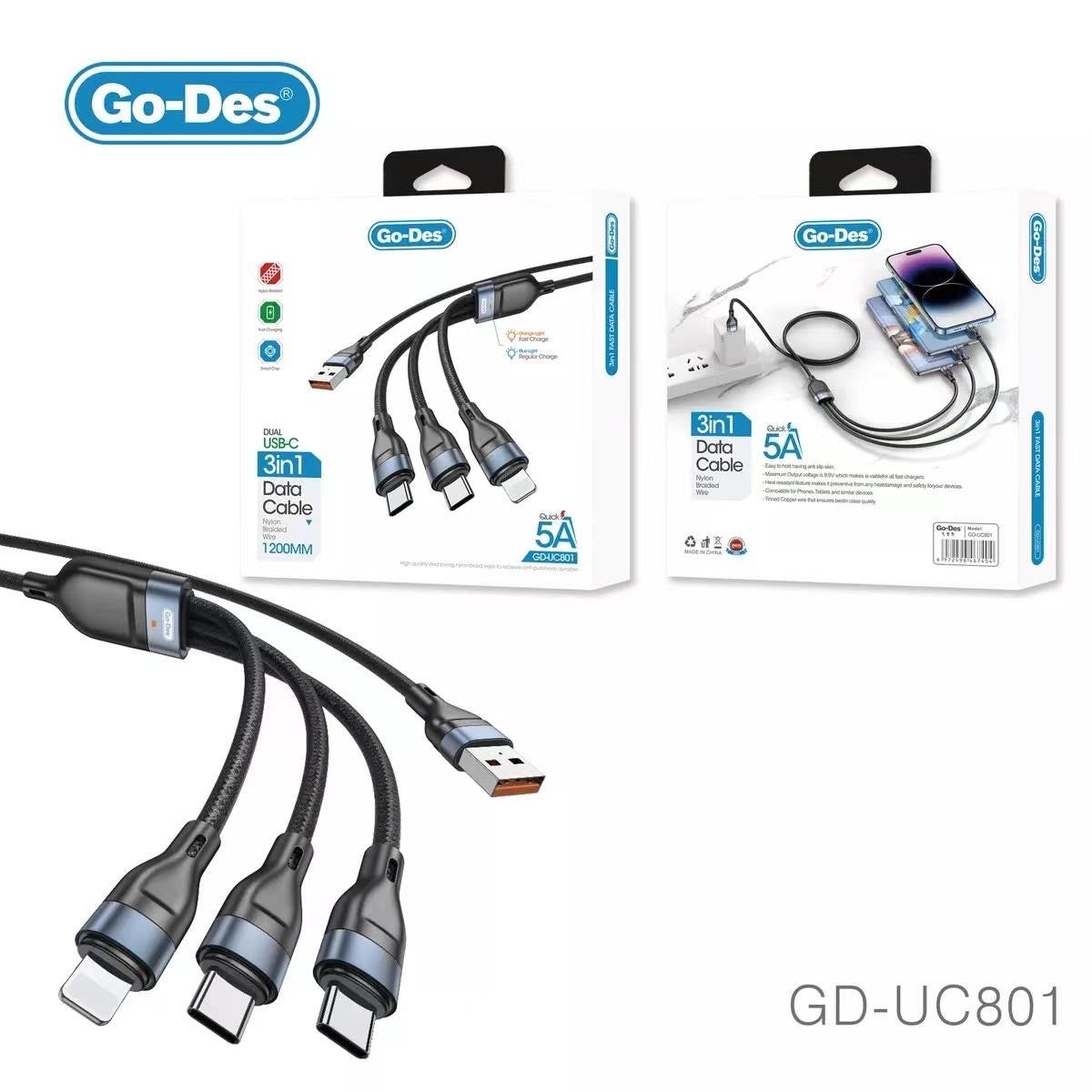 Go-Des 3-in-1 Fast Charging Data Cable