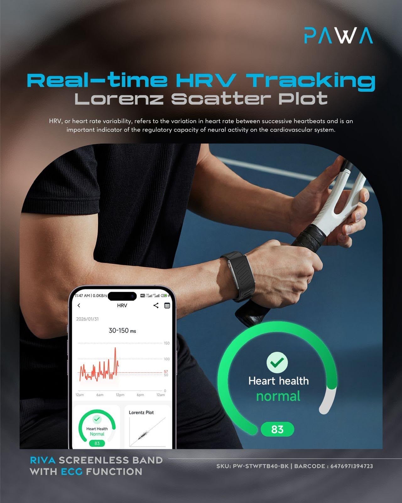 Pawa Riva Screenless Smart Band with ECG & 24/7 Health Monitoring