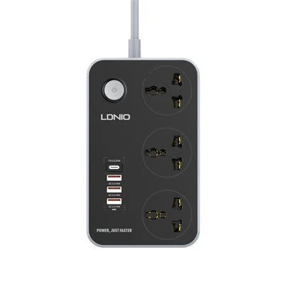 LDNIO SC3412 2500W Defender Series Power Strip – 20W USB-C PD + 3×QC3.0 (4 USB Ports + 3 AC Sockets)