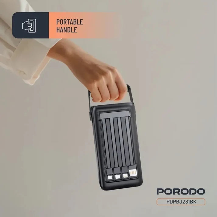 50,000mAh Power Bank Porodo Lara with Integrated Cables & Flashlight - Black