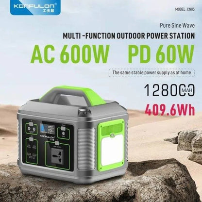 Konfulon CN05 128000mAh 409.6Wh Portable Power Station with 600W AC Output, 60W PD & Solar Charging