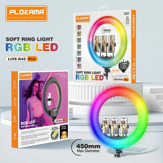 PLOKAMA LIVE-R45 Pro 18 Inch RGB LED Ring Light 450mm Studio Light
