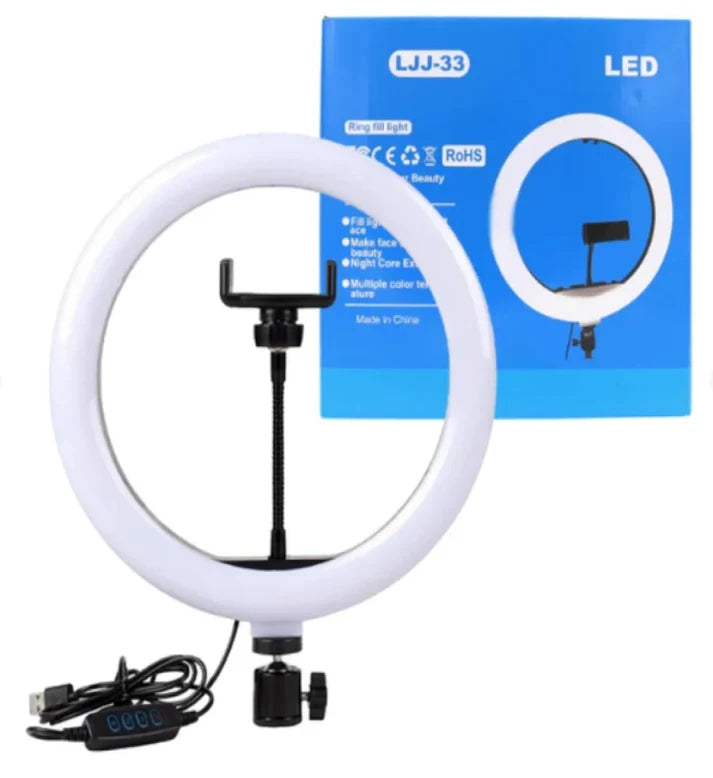 LJJ-33 33cm USB LED Ring Light – Plug & Play, Dimmable for Video & Makeup