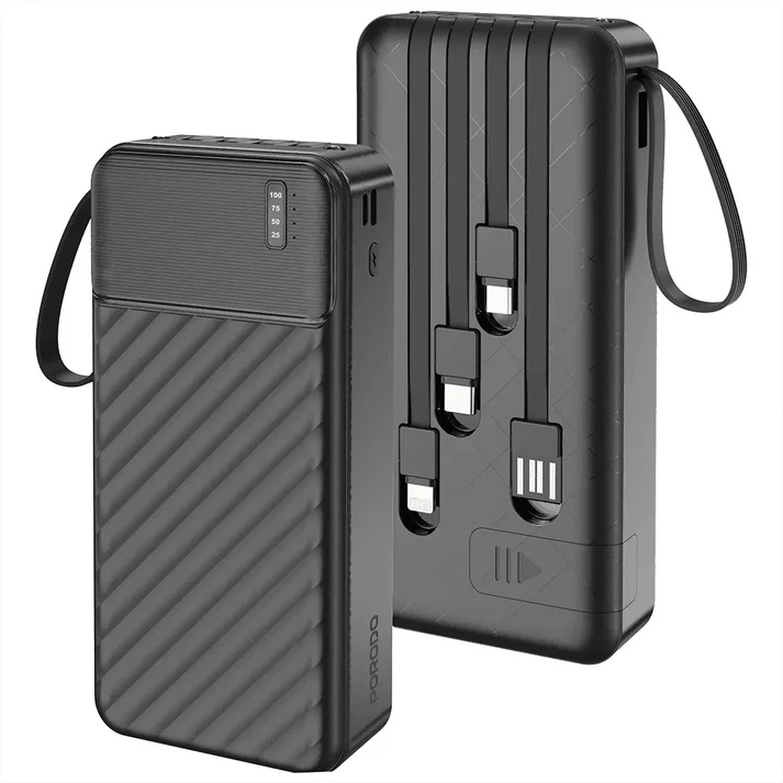20,000mAh Power Bank Porodo Piano Built-in Cables Fast Charging - Black