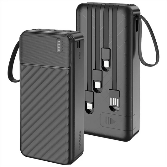 20,000mAh Power Bank Porodo Piano Built-in Cables Fast Charging - Black