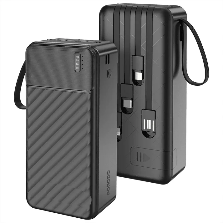 Porodo 30000mAh Piano Power Bank Built-in Cables Fast Charge - Black