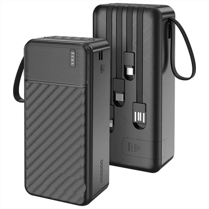 Porodo 30000mAh Piano Power Bank Built-in Cables Fast Charge - Black