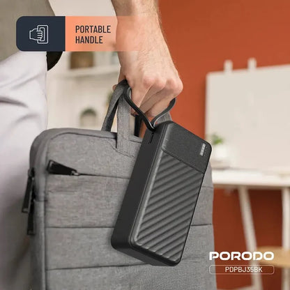 Porodo 30000mAh Piano Power Bank Built-in Cables Fast Charge - Black